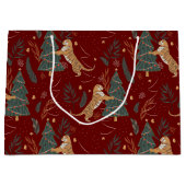 クリスマスツリー&タイガパターンカスタムの背景 ラージペーパーバッグ (正面)