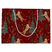 クリスマスツリー&タイガパターンカスタムの背景 ラージペーパーバッグ (裏面)