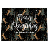 クリスマスツリー&タイガパターンカスタムの背景 ラージペーパーバッグ (正面)