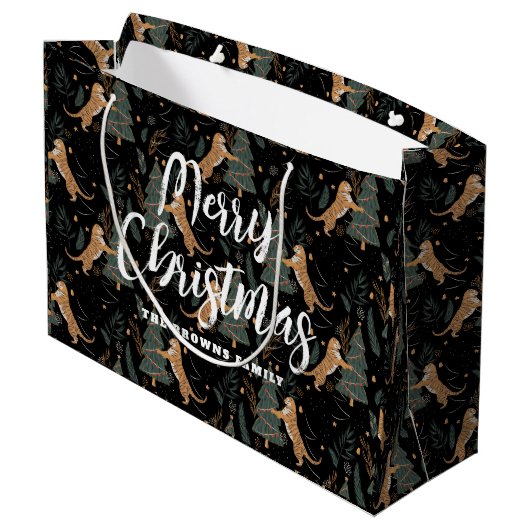 クリスマスツリー&タイガパターンカスタムの背景 ラージペーパーバッグ (裏面アングル)