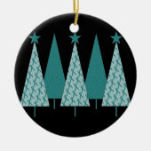 クリスマスツリー-ティール(緑がかった色)のリボンの卵巣癌 セラミックオーナメント (正面)