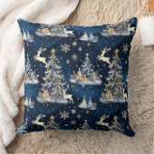 クリスマスツリー、トナカイ、雪の結晶 クッション (ブランケット)