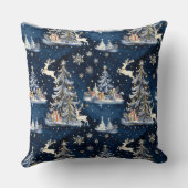 クリスマスツリー、トナカイ、雪片 クッション (裏面)