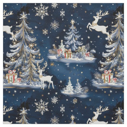 クリスマスツリー、トナカイ、雪片 ファブリック (見本)