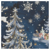 クリスマスツリー、トナカイ、雪片 ファブリック (クローズアップ)