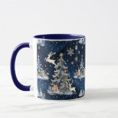 クリスマスツリー、トナカイ、雪片 マグカップ (左)