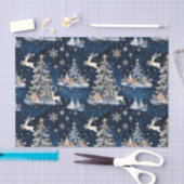 クリスマスツリー、トナカイ、雪片 薄葉紙 (クラフト)