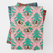 クリスマスツリー、ハート、キャンディレッドピンクブルー ラッピングペーパーシート (インサイチュ)