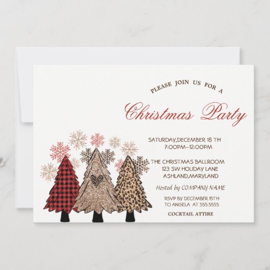クリスマスツリー バッファロープレイド 法人パーティ 招待状 (正面)