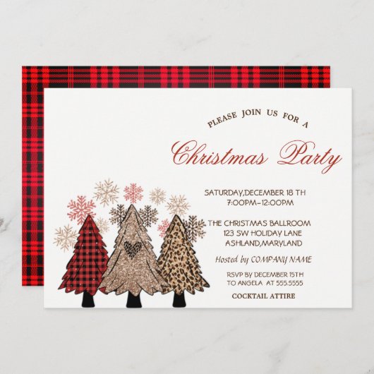 クリスマスツリー バッファロープレイド 法人パーティ 招待状 (正面/裏面)