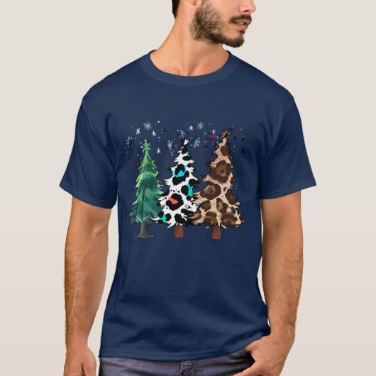 クリスマスツリー ヒョウ柄 冬の家族 Tシャツ (正面)