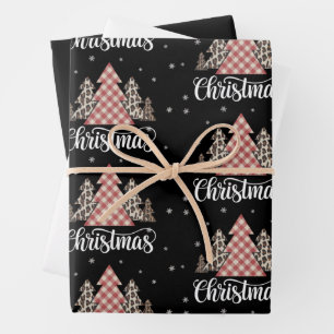 クリスマスツリー ヒョウ柄 楽しい クリスマス ホリデー ラッピングペーパーシート