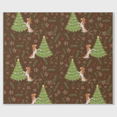 クリスマスツリー&ビーグルドッグパターカスタムン ラッピングペーパー (フラット)