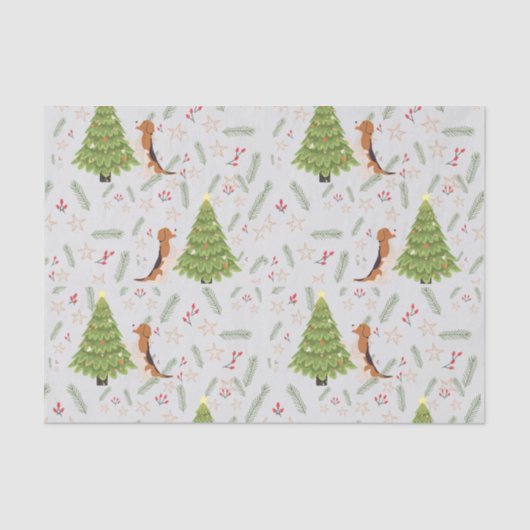 クリスマスツリー&ビーグルドッグパターカスタムン 薄葉紙 (正面)