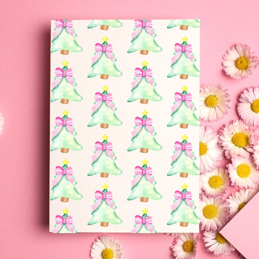 クリスマスツリー ピンクのボウ ホリデー グリーティング カード