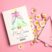 クリスマスツリー ピンクのボウ ホリデー グリーティング カード