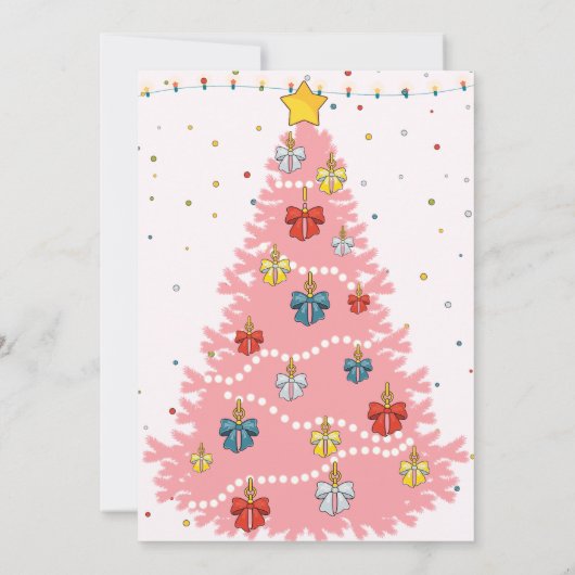 クリスマスツリー ピンクの女の子 3歳の誕生日 招待状 (裏面)