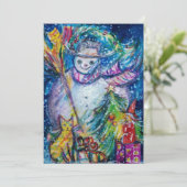 クリスマスツリー、フクロウ、おもちゃ付き雪だるま シーズンカード (スタンド正面)