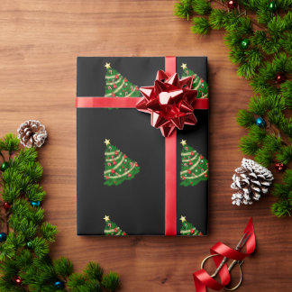 クリスマスツリー ブラック ギフト包装紙 ラッピングペーパー