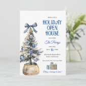 クリスマスツリー ブルー クリスマスオーナメント 招待状 (スタンド正面)