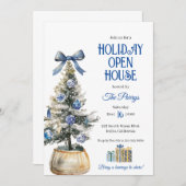 クリスマスツリー ブルー クリスマスオーナメント 招待状 (正面/裏面)