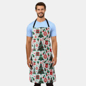 クリスマスツリー、プレゼント、キャンディーケーン エプロン (着用した状態)