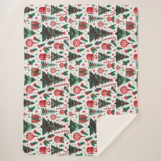 クリスマスツリー、プレゼント、キャンディーケーン シェルパブランケット (正面)