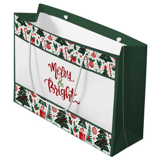 クリスマスツリー、プレゼント、キャンディーケーン ラージペーパーバッグ (正面アングル)