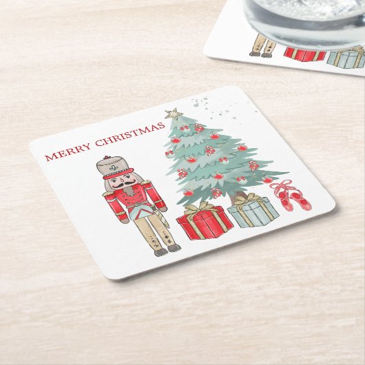 クリスマスツリー&プレゼント スクエアペーパーコースター (アングル)