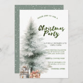 クリスマスツリー、プレゼント、雪のクリスマスパーティー 招待状 (正面/裏面)