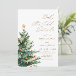 クリスマスツリー ベビーシャワー おめでとう "Baby it's cold outside" サンキューカード
