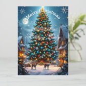 クリスマスツリー ホリデーパーティー 冬のトナカイ 雪 招待状 (スタンド正面)