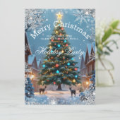 クリスマスツリー ホリデーパーティー 冬の素朴な家 招待状 (スタンド正面)