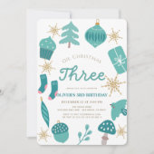 クリスマスツリー ホリデー グリーン 3歳の誕生日 招待状 (正面)
