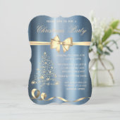 クリスマスツリー、ボウブルーメタリッククリスマスパーティー 招待状 (スタンド正面)