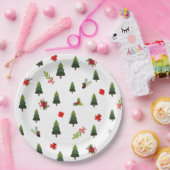 クリスマスツリー&ボウ ペーパープレート (パーティー)