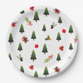 クリスマスツリー&ボウ ペーパープレート