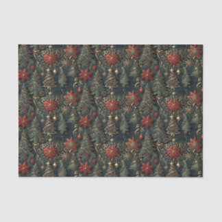 クリスマスツリー、ポインセチア、雪片、星 薄葉紙