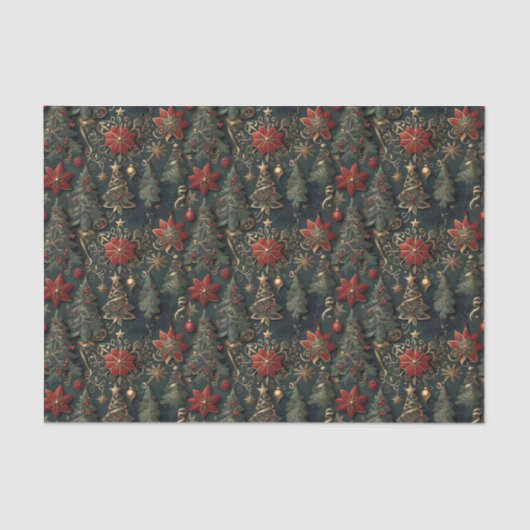 クリスマスツリー、ポインセチア、雪片、星 薄葉紙 (正面)