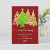 クリスマスツリー | ミニマル | ゴールドグリッターギフト シーズンカード (スタンド正面)