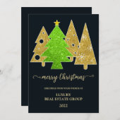クリスマスツリー | ミニマル | ゴールドグリッターギフト シーズンカード (正面/裏面)