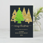 クリスマスツリー | ミニマル | ゴールドグリッターギフト シーズンカード (スタンド正面)