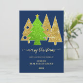 クリスマスツリー | ミニマル | ゴールドグリッターギフト シーズンカード (スタンド正面)