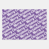 クリスマスツリー「メリークリスマス」雪の紫 ラッピングペーパーシート (正面3)