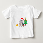 クリスマスツリー、ヨークシャーの子犬とギフト ベビーTシャツ (正面)
