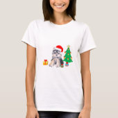 クリスマスツリー、ヨークシャーの子犬とギフト Tシャツ (正面)