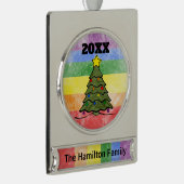 クリスマスツリー |レインボーオーナメント |名前と年 シルバープレートバナーオーナメント (右)