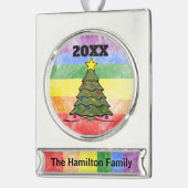 クリスマスツリー |レインボーオーナメント |名前と年 シルバープレートバナーオーナメント (左)