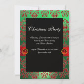 クリスマスツリー、レッドグリーンダマスクホリデーパーティー 招待状 (裏面)
