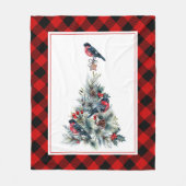 クリスマスツリー&レッドブルフィンチ フリースブランケット (正面)